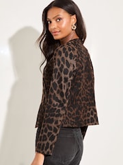 Lipsy Brown Animal Printed Cropped Collarless Blazer - Image 4 of 4