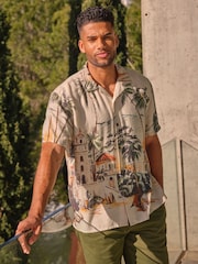 FatFace Light Natural Short Sleeve Scene Print Shirt - Image 1 of 7