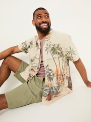 FatFace Light Natural Short Sleeve Scene Print Shirt - Image 4 of 7