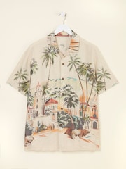 FatFace Light Natural Short Sleeve Scene Print Shirt - Image 7 of 7