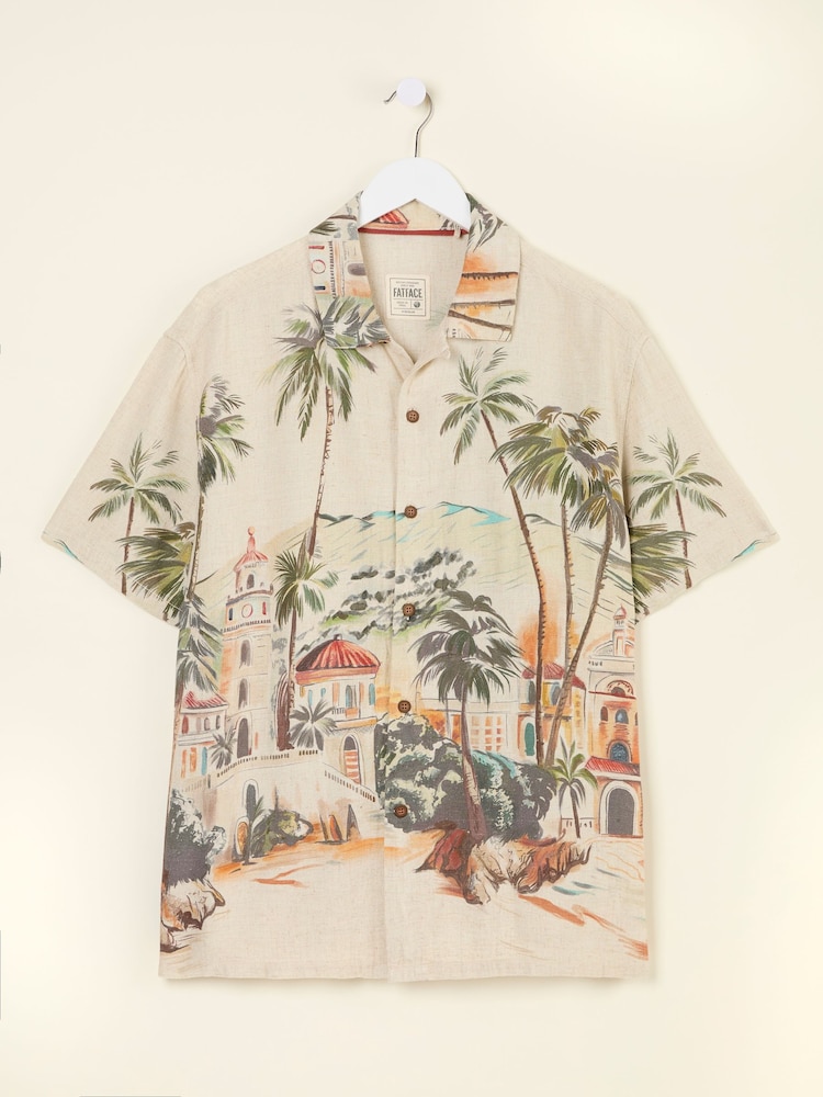 FatFace Light Natural Short Sleeve Scene Print Shirt - Image 7 of 7