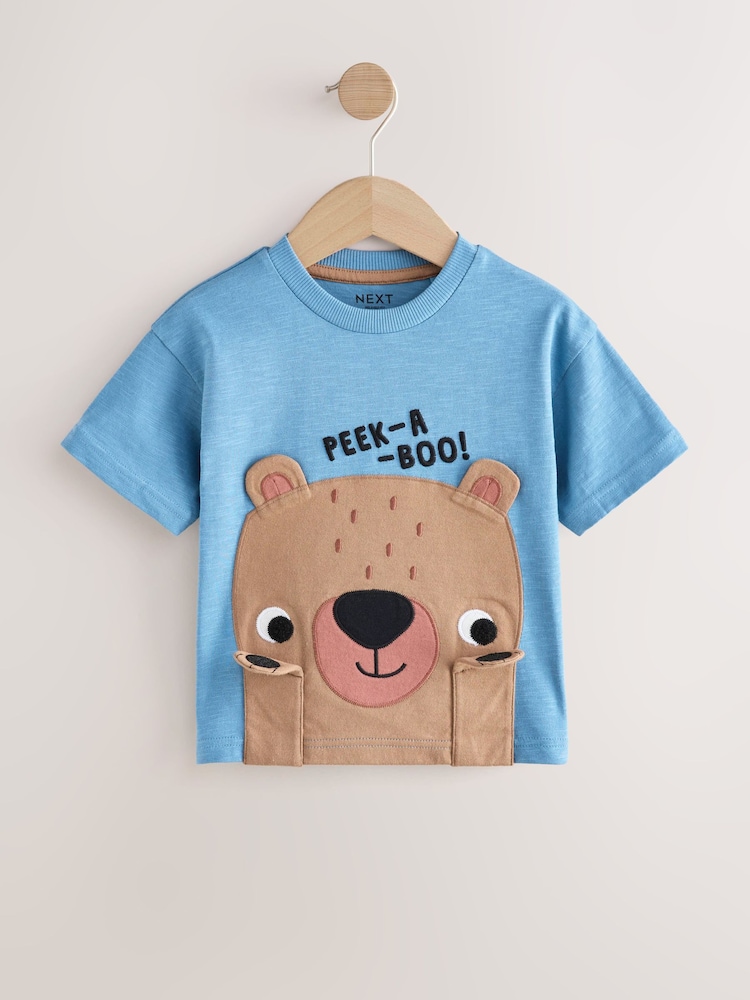 Blue Peekaboo Bear Print Short Sleeve Interactive Appliqué T-Shirt (3mths-7yrs) - Image 2 of 5