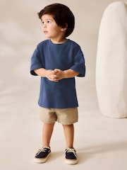 Navy Short Sleeve Textured 100% Cottton T-Shirt (3mths-7yrs) - Image 1 of 6