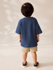 Navy Short Sleeve Textured 100% Cottton T-Shirt (3mths-7yrs) - Image 2 of 6