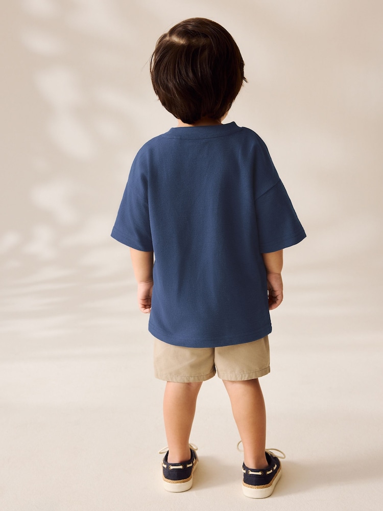 Navy Short Sleeve Textured 100% Cottton T-Shirt (3mths-7yrs) - Image 2 of 6