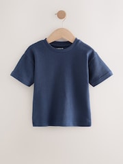 Navy Short Sleeve Textured 100% Cottton T-Shirt (3mths-7yrs) - Image 3 of 6