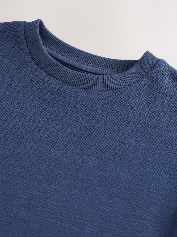 Navy Short Sleeve Textured 100% Cottton T-Shirt (3mths-7yrs) - Image 6 of 6