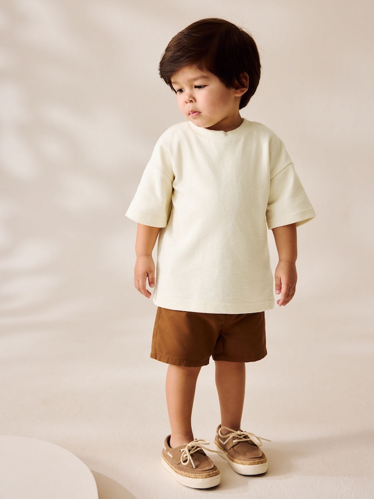 Off White Short Sleeve Textured 100% Cottton T-Shirt (3mths-7yrs) - Image 1 of 6