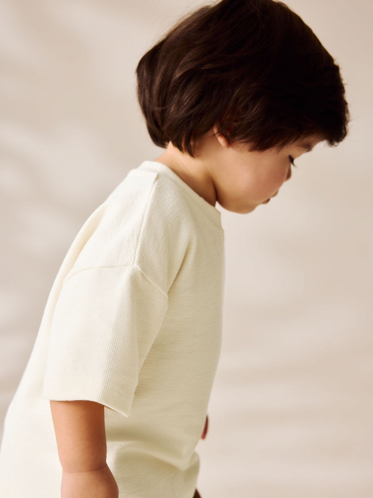 Off White Short Sleeve Textured 100% Cottton T-Shirt (3mths-7yrs) - Image 2 of 6
