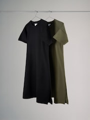 The Set Khaki Green/Brown Crew Neck Loopback 100% Cotton Sweat Dress 2 Pack - Image 1 of 3