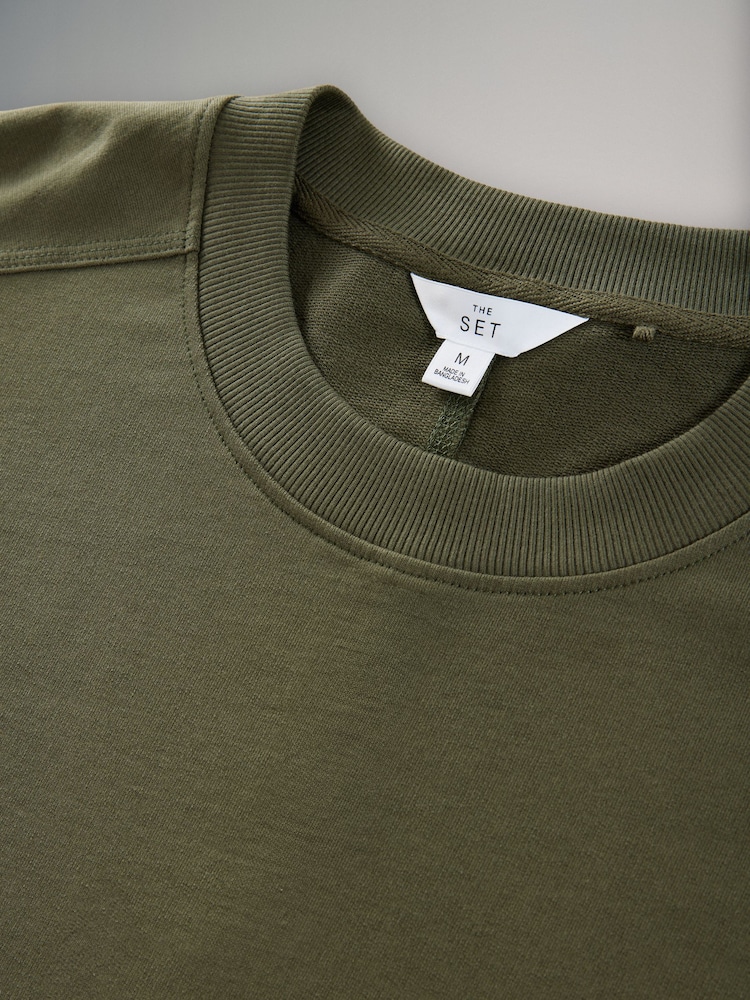 The Set Khaki Green/Brown Crew Neck Loopback 100% Cotton Sweat Dress 2 Pack - Image 2 of 3