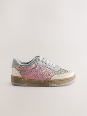 Blue Glitter Lace Up Retro Trainers - Image 2 of 5