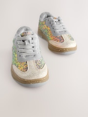 Blue Glitter Lace Up Retro Trainers - Image 3 of 5