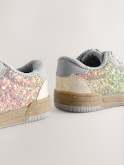 Blue Glitter Lace Up Retro Trainers - Image 4 of 5