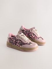 Pink Floral Lace Up Retro Trainers - Image 1 of 5