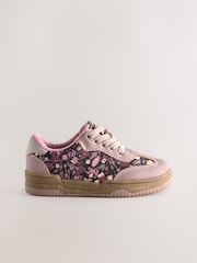 Pink Floral Lace Up Retro Trainers - Image 2 of 5