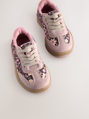 Pink Floral Lace Up Retro Trainers - Image 3 of 5