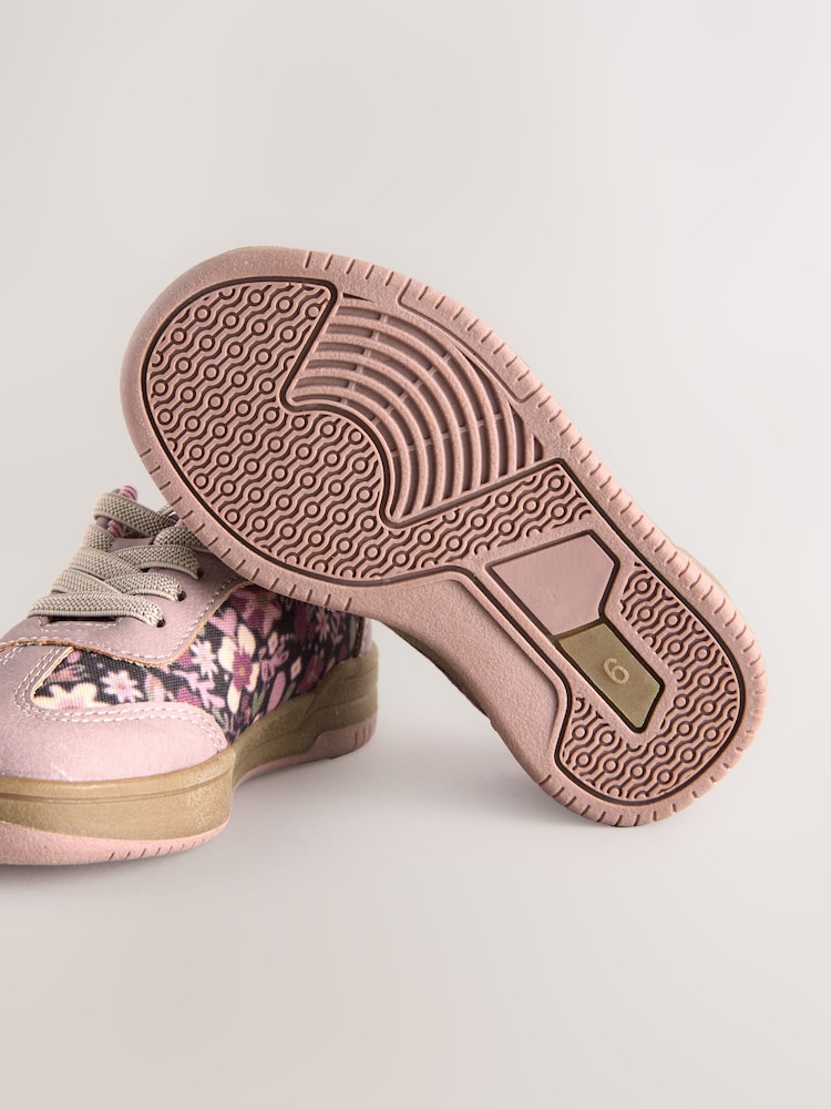 Pink Floral Lace Up Retro Trainers - Image 5 of 5