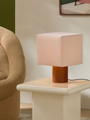 MADE.COM Cream/Rust Tiana Check Table Lamp - Image 1 of 5