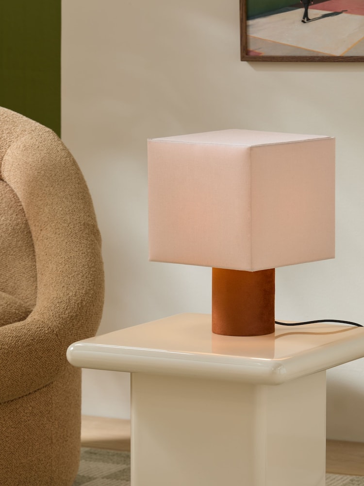 MADE.COM Cream/Rust Tiana Check Table Lamp - Image 1 of 5
