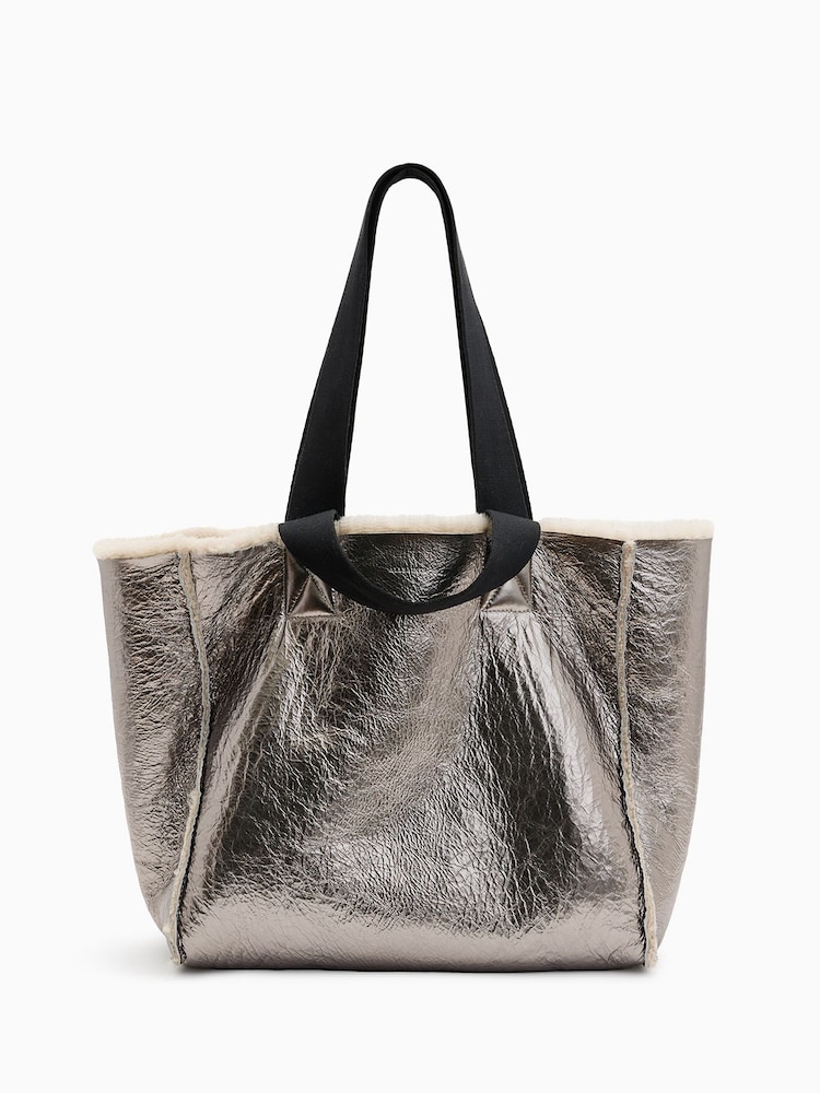 AllSaints Brown Izzy Shearling Tote Bag - Image 1 of 7