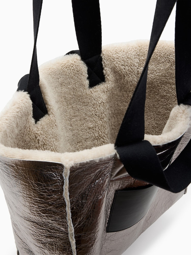 AllSaints Brown Izzy Shearling Tote Bag - Image 7 of 7
