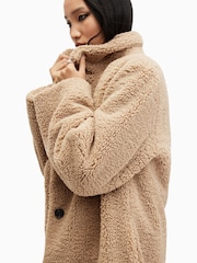 AllSaints Brown Freddie Faux Fur Coat - Image 2 of 9