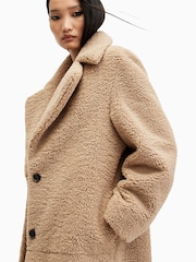 AllSaints Brown Freddie Faux Fur Coat - Image 4 of 9