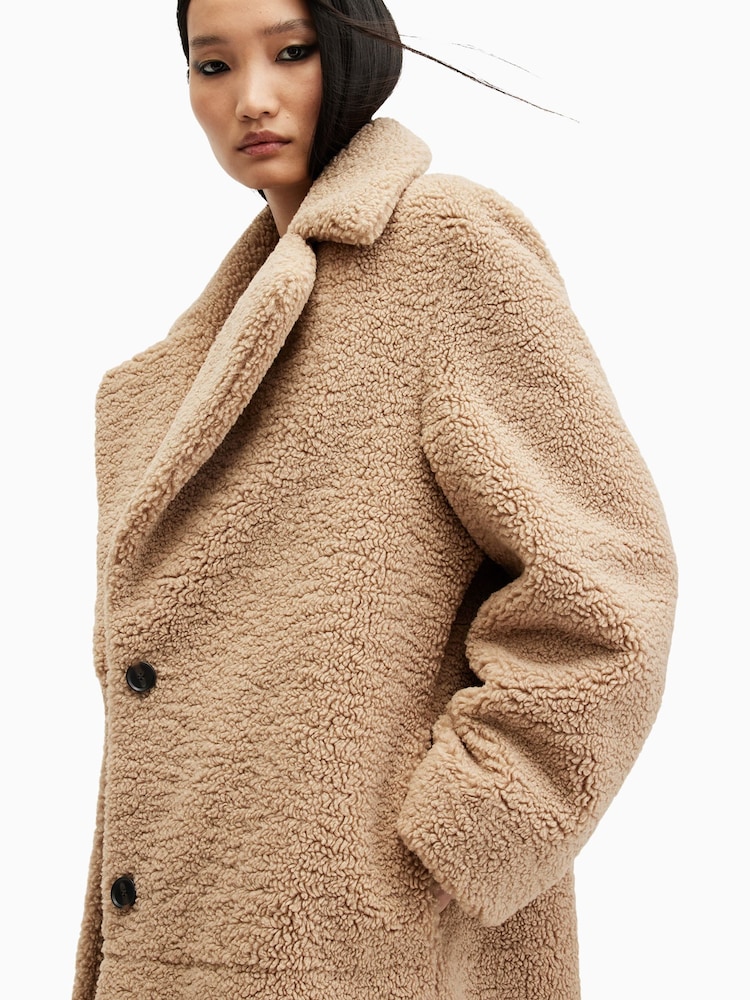 AllSaints Brown Freddie Faux Fur Coat - Image 4 of 9