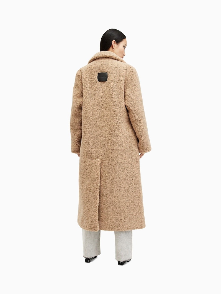 AllSaints Brown Freddie Faux Fur Coat - Image 8 of 9