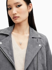 AllSaints Grey Suede Dalby Biker Jacket - Image 2 of 7