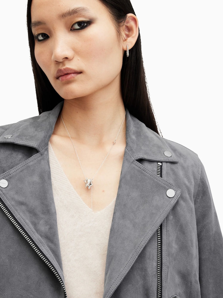 AllSaints Grey Suede Dalby Biker Jacket - Image 2 of 7
