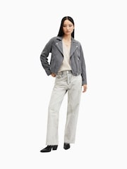 AllSaints Grey Suede Dalby Biker Jacket - Image 3 of 7