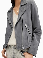 AllSaints Grey Suede Dalby Biker Jacket - Image 4 of 7