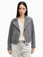AllSaints Grey Suede Dalby Biker Jacket - Image 5 of 7