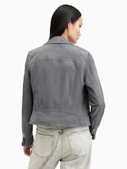 AllSaints Grey Suede Dalby Biker Jacket - Image 6 of 7