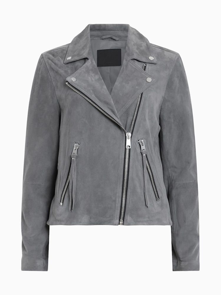 AllSaints Grey Suede Dalby Biker Jacket - Image 7 of 7