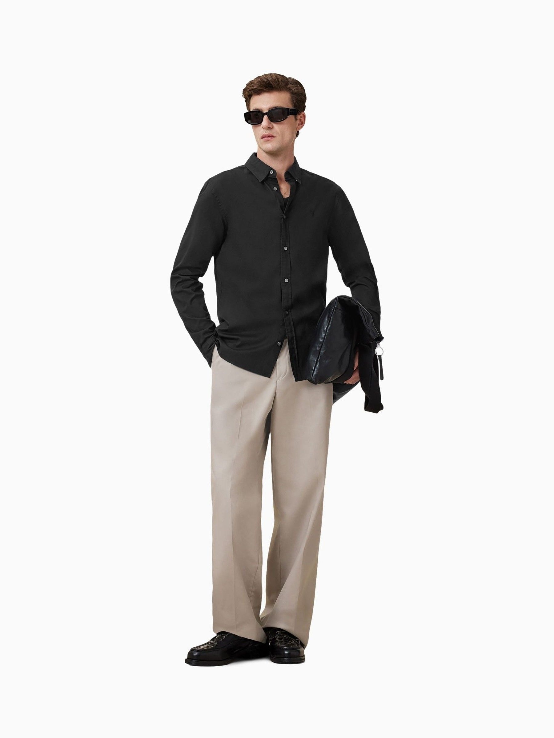 Buy AllSaints Black Hawthorne Black Long Sleeve Button Up Shirt