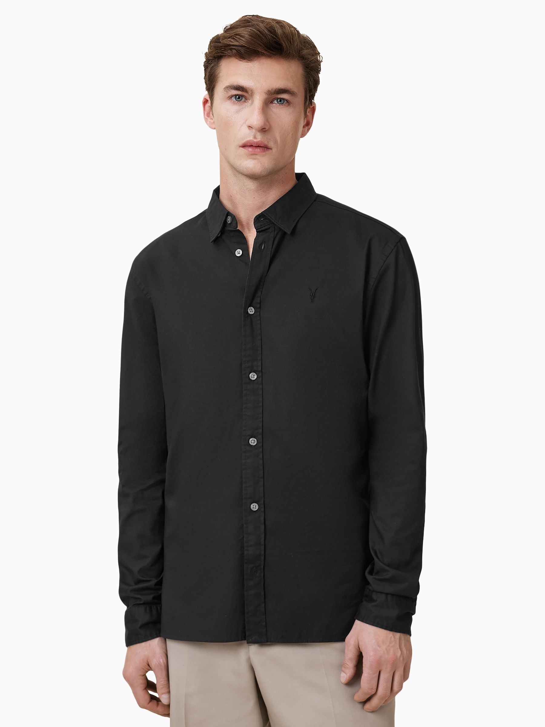 Buy AllSaints Black Hawthorne Black Long Sleeve Button Up Shirt