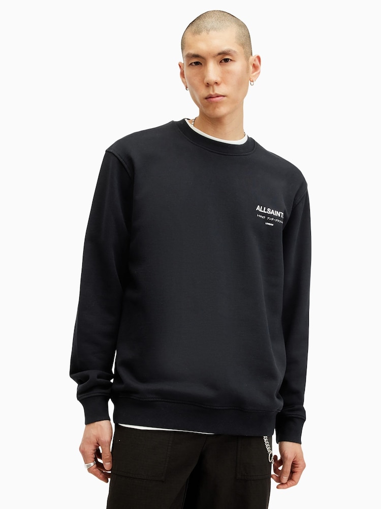 AllSaints Black Underground Crew Jumper - Image 1 of 1