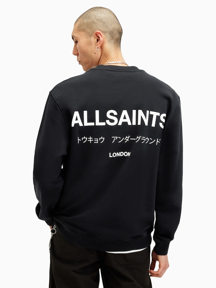 AllSaints Black Underground Crew Jumper - Image 6 of 7