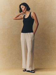 Black/White Contast Knit Trim Scoop Neck Sleeveless Tank Vest Top - Image 1 of 8