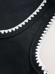 Black/White Contast Knit Trim Scoop Neck Sleeveless Tank Vest Top - Image 7 of 8
