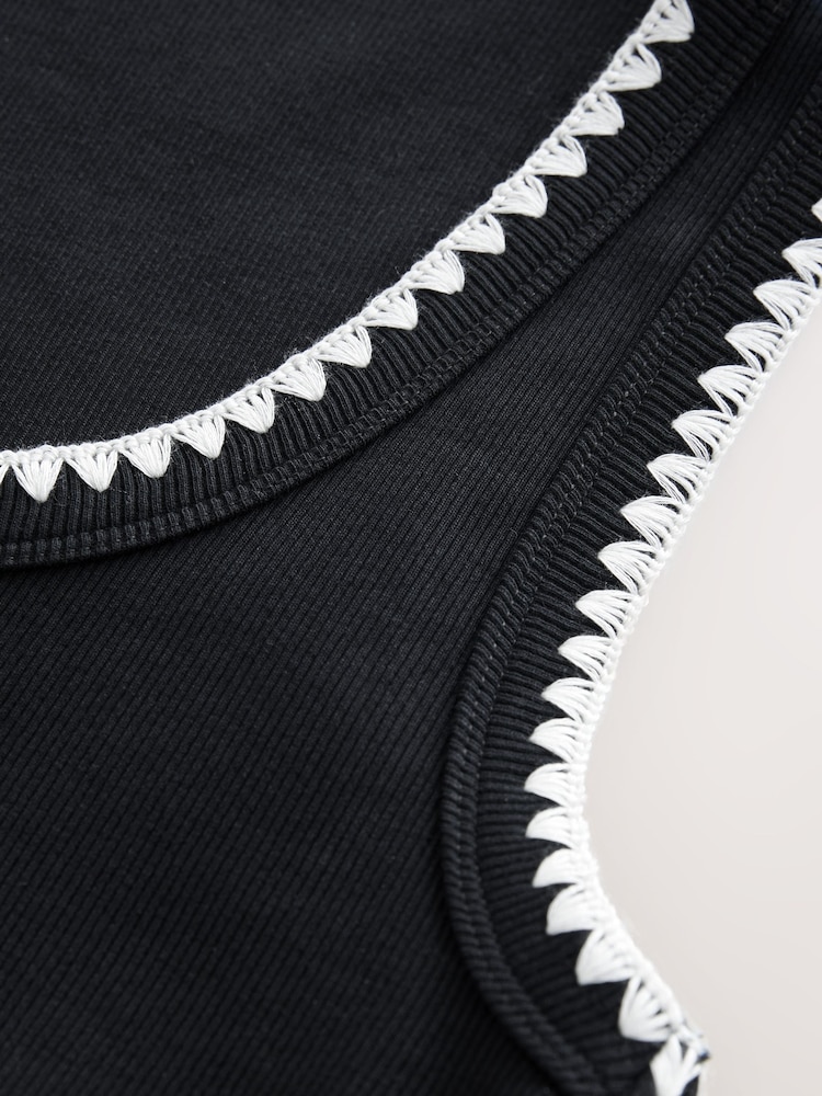 Black/White Contast Knit Trim Scoop Neck Sleeveless Tank Vest Top - Image 7 of 8