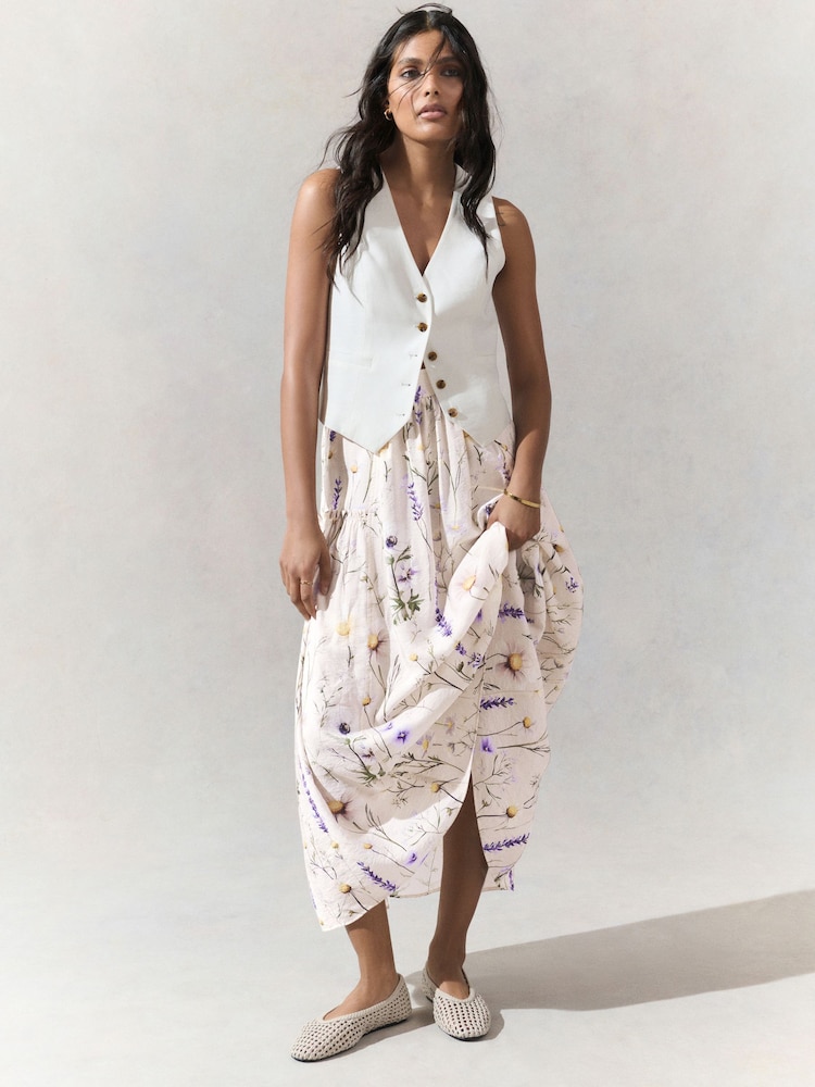 Ecru Floral Lightweight Maxi Skirt - Image 2 of 8