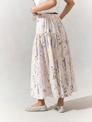 Ecru Floral Lightweight Maxi Skirt - Image 4 of 8