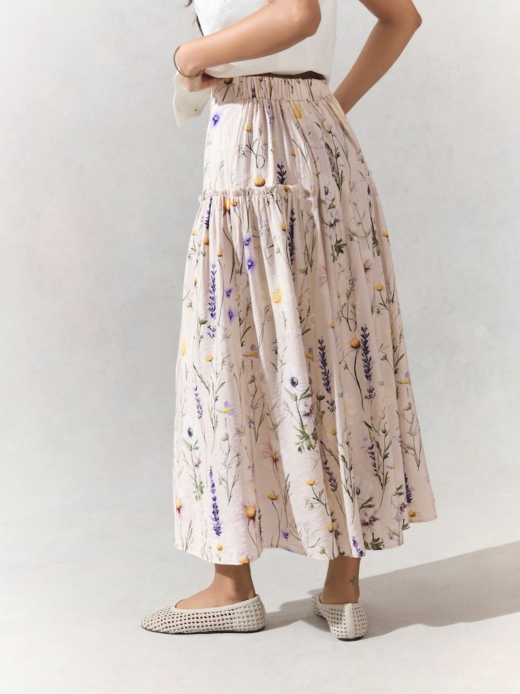 Ecru Floral Lightweight Maxi Skirt - Image 4 of 8