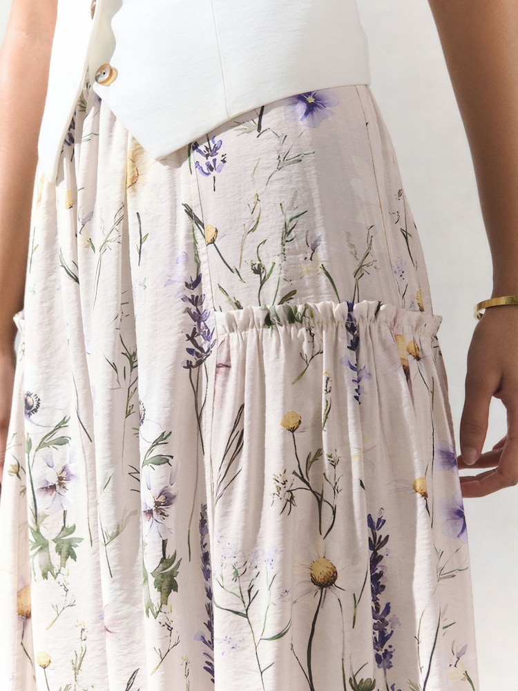 Ecru Floral Lightweight Maxi Skirt - Image 5 of 8