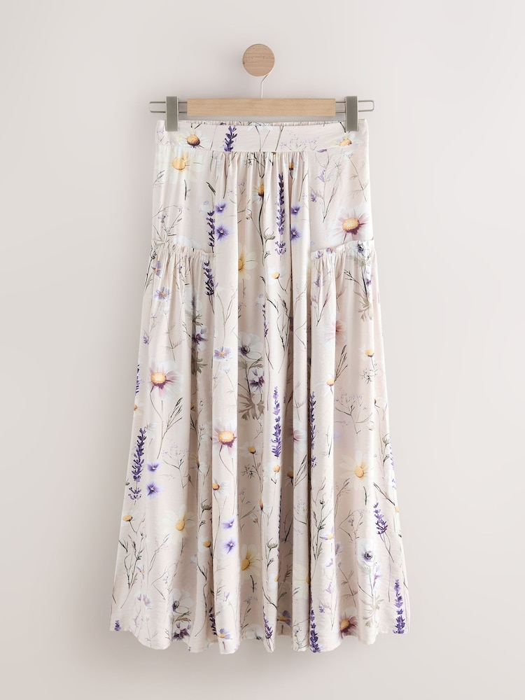 Ecru Floral Lightweight Maxi Skirt - Image 6 of 8