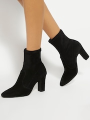 Dune London Black Wide Fit Optilly Block Heel Sock Boots - Image 1 of 6